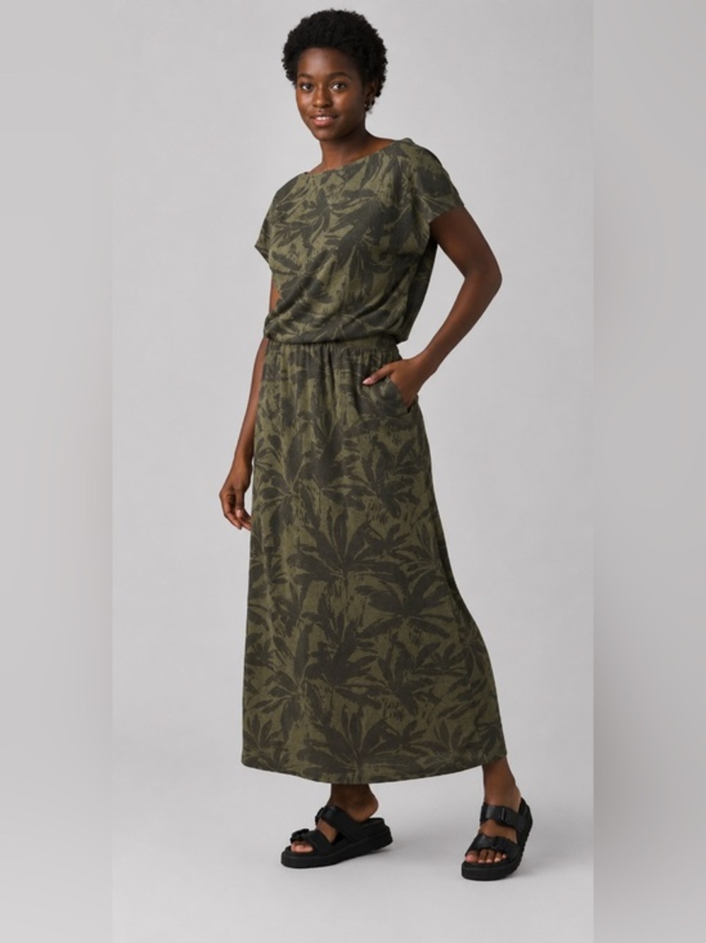 prAna Olive Tropical Print Maxi Dress Organic Cotton Blend Casual Travel Dress